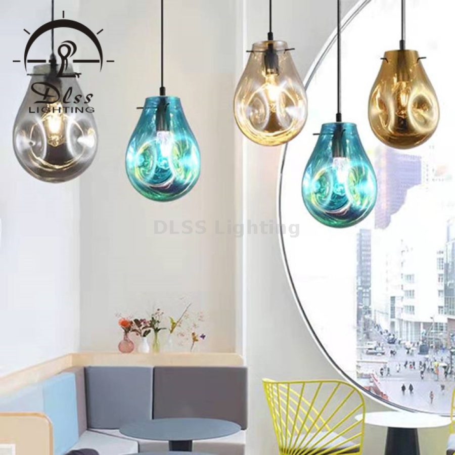 Lampă suspendată LED cu abajur din sticlă albastră, stil nordic, 9208P