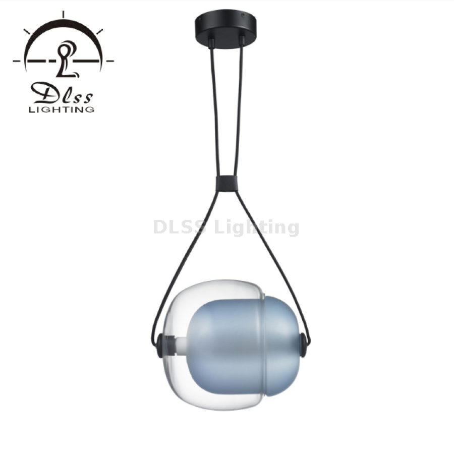 Lampă suspendată LED cu abajur din sticlă albastră