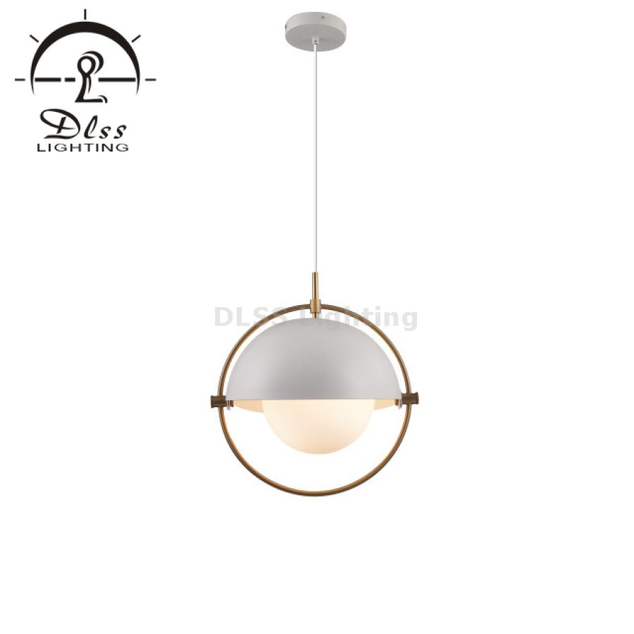 Lampă suspendată mediteraneană, abajur metalic, sticlă albă opal, 9902