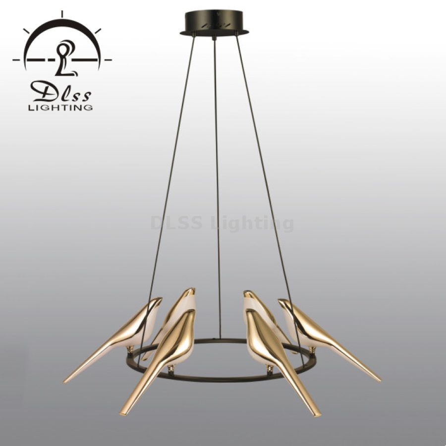 Candelabru Art Deco cu 6 păsări aurii, rotativ, Ø650mm