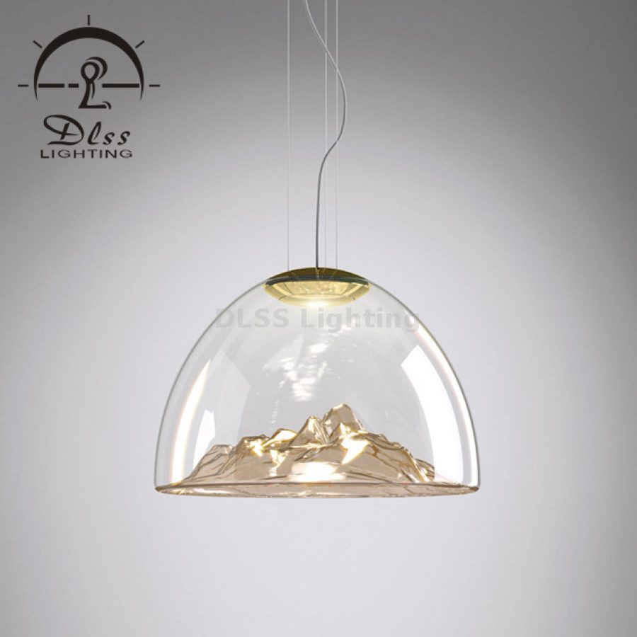Lampă suspendată sticlă transparentă, mare, stil rustic, accente aurii