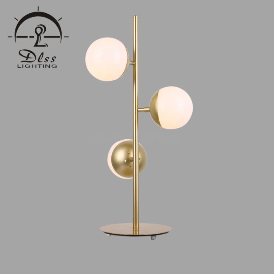 Lampă de masă cu 3 becuri, sticlă albă glob, 9250T