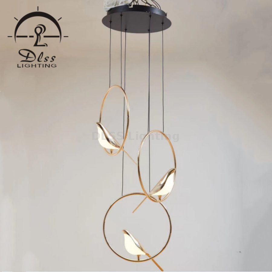 Candelabru LED Art Deco, 3 păsări, auriu lustruit