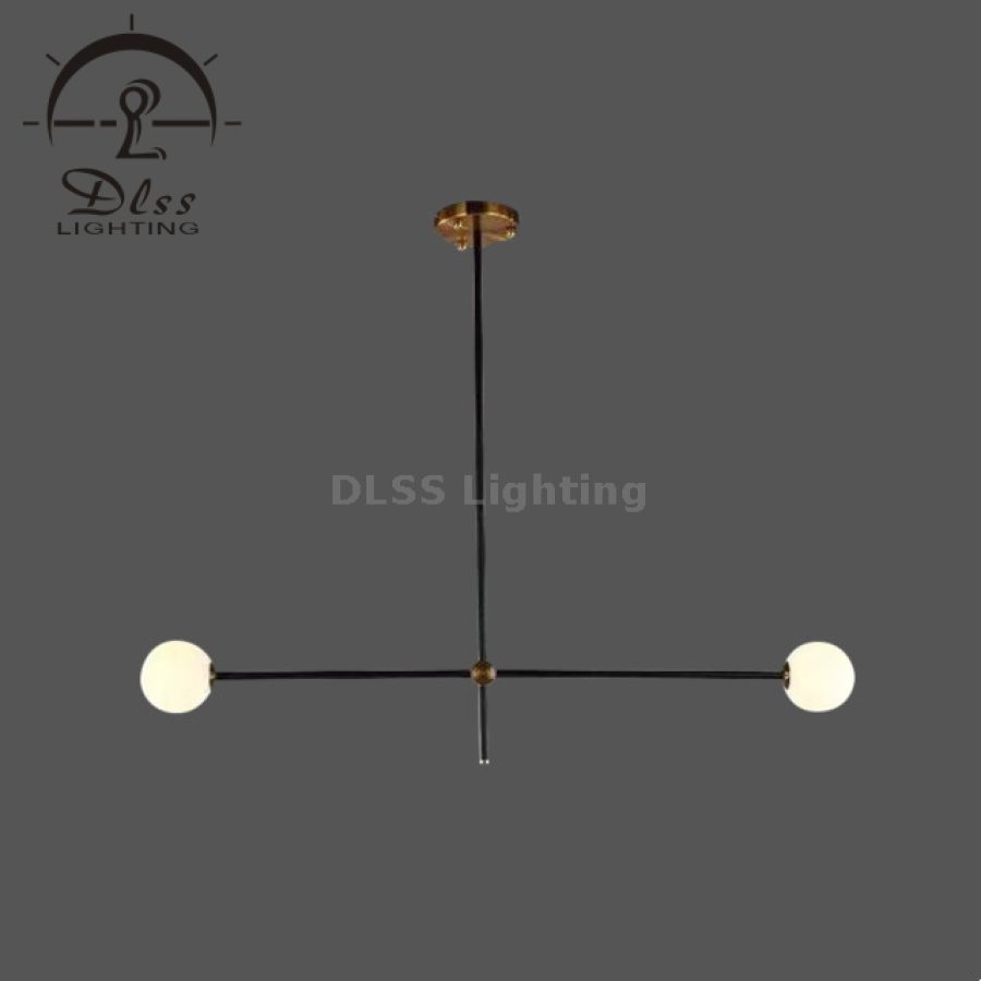 Candelabru tip Sputnik negru-auriu, 2 abajururi din sticlă, 9389