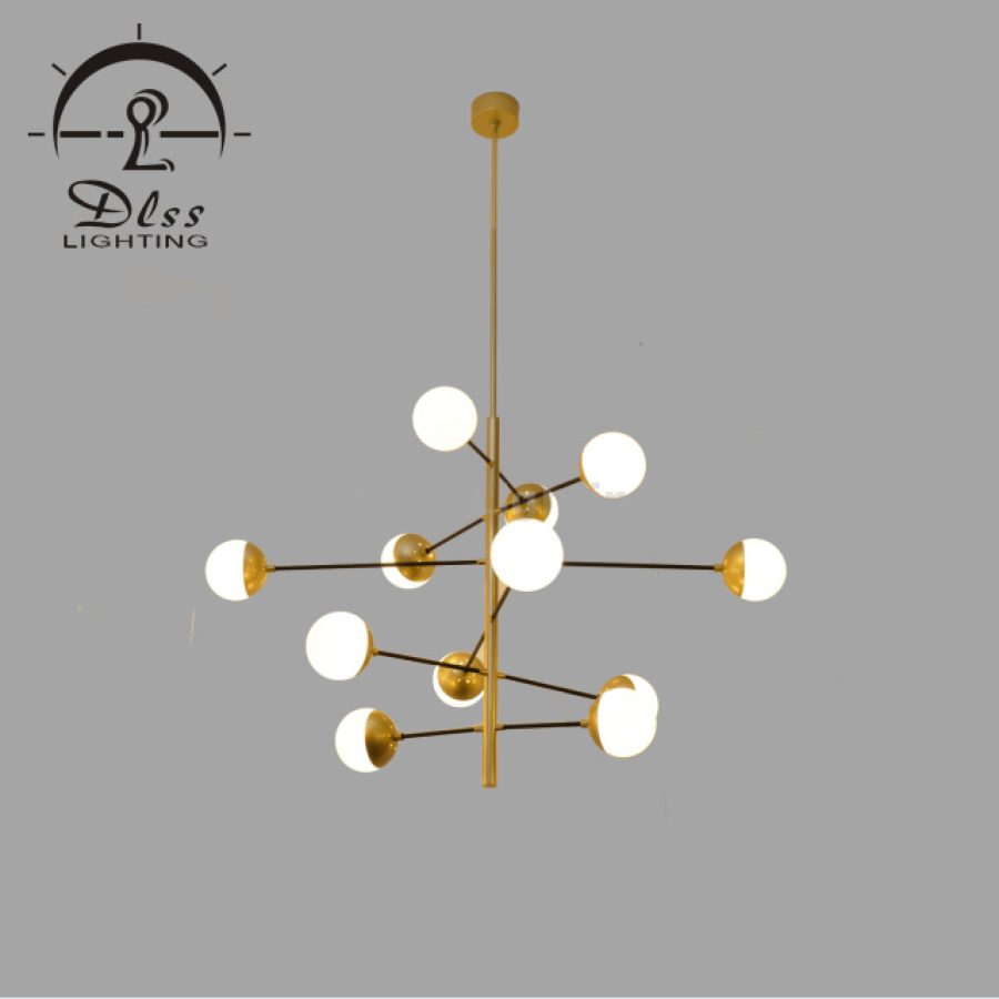 Candelabru DLSS tip Sputnik, 12 globuri din sticlă mată