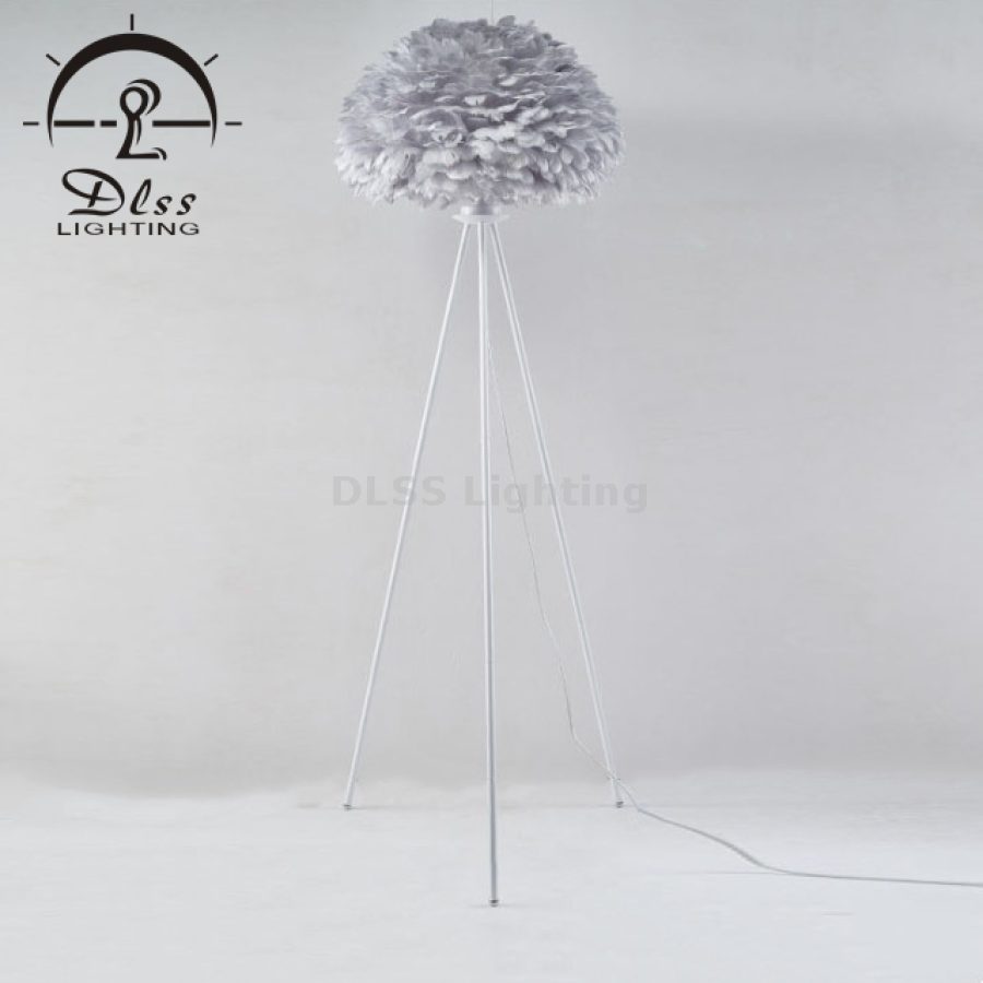 Lampadar tripod cu pene, alb-gri, 9812