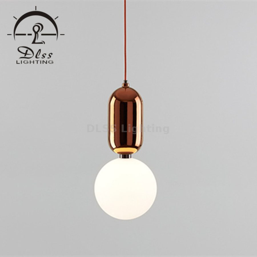Lampă suspendată aurie cu sticlă albă, 9145P