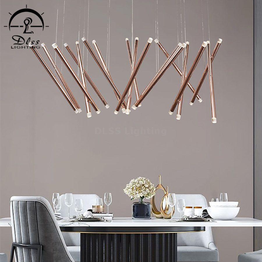 Candelabru LED liniar cu 17 surse, argintiu/cupru/auriu, pentru insulă de bucătărie