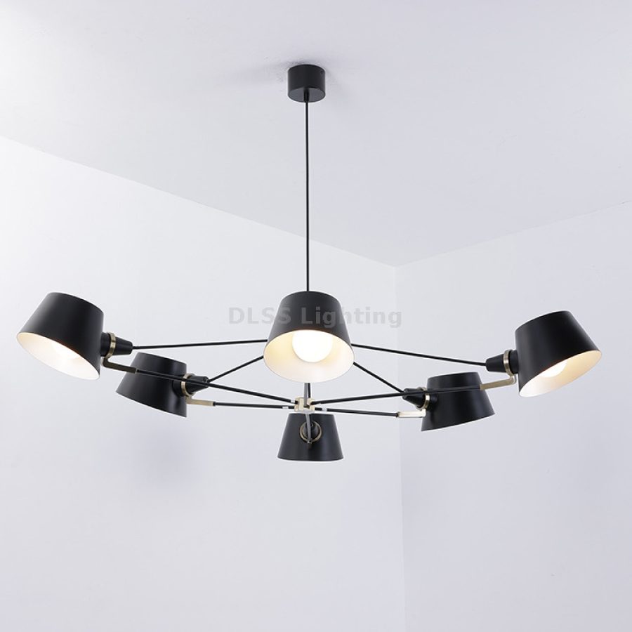 Candelabru modern mare, abajur rotund negru, LED, 9206P