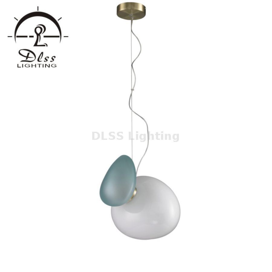 Mini lampă suspendată, abajur din sticlă albastră