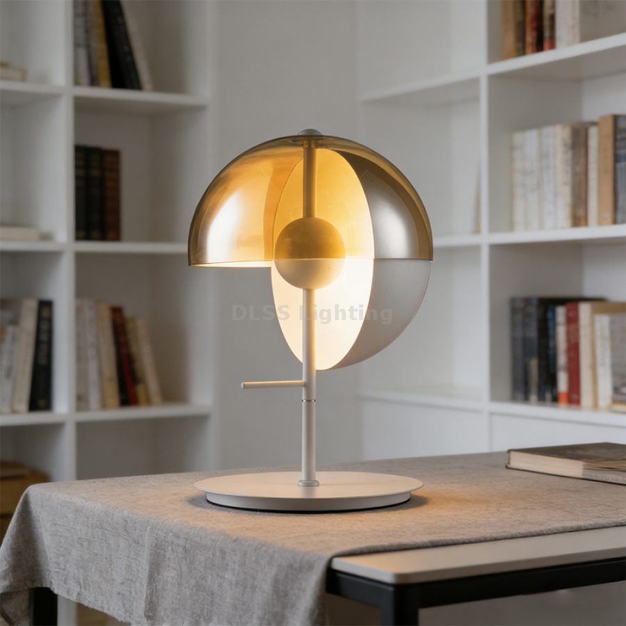 Lampă de masă LED, fier și sticlă, design postmodern
