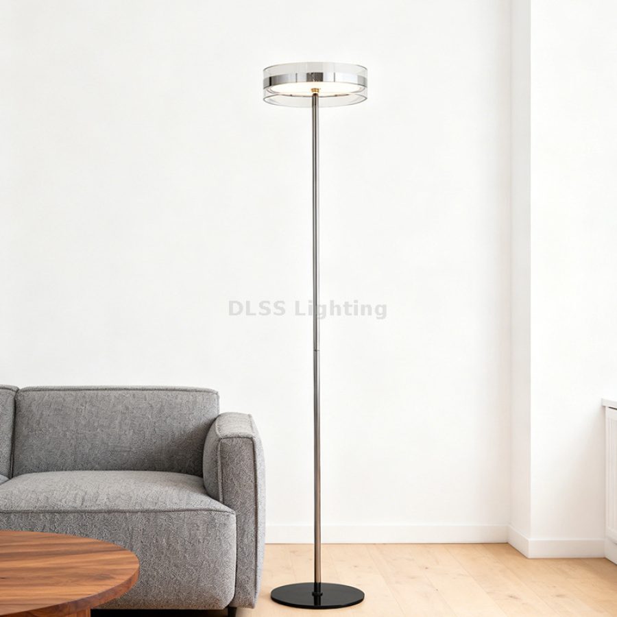 Lampadar decorativ cu inel, design modern, pentru living