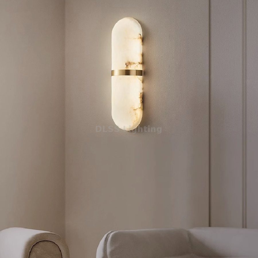 Aplică de perete din marmură, finisaj auriu, design modern