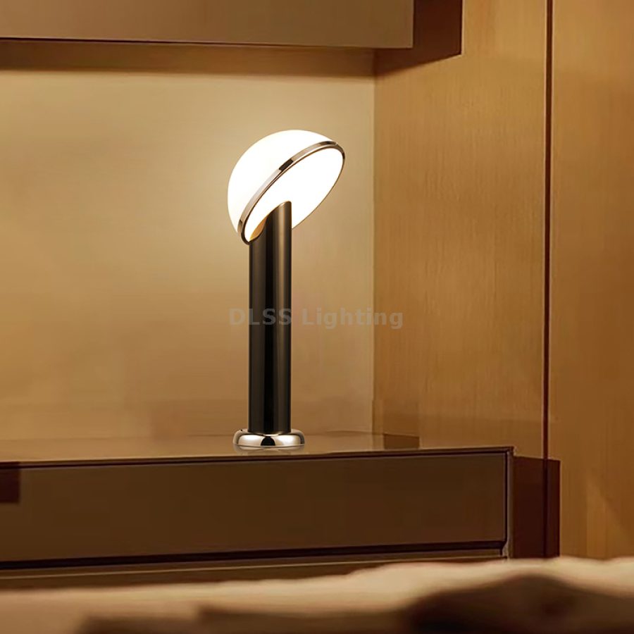 Veioză LED din fier și acril, alb-negru, design modern