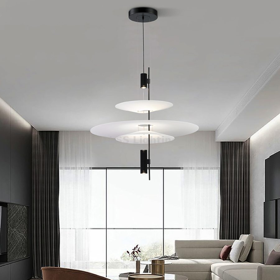 Lampă suspendată LED din metal, alb, design modern