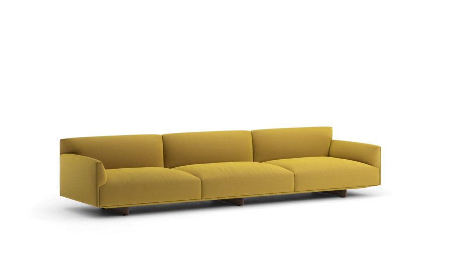 Canapea Aire, 110 4 locuri în textil cu cotiere joase, bază metalică tapițată cu picioare