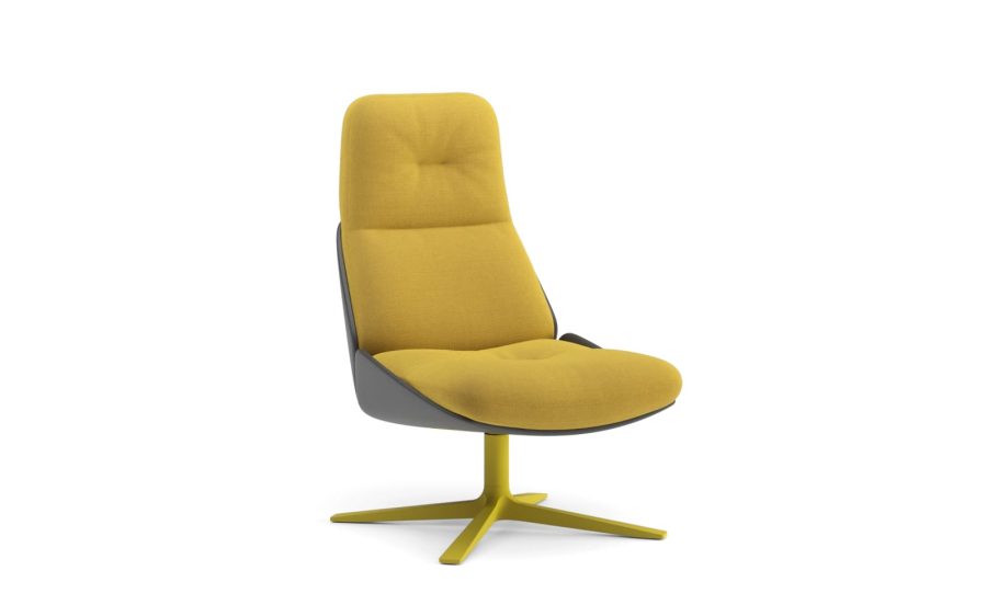 Scaun Rei easy, fotoliu cu spătar înalt tapițat în piele/textil, cu bază pivotantă